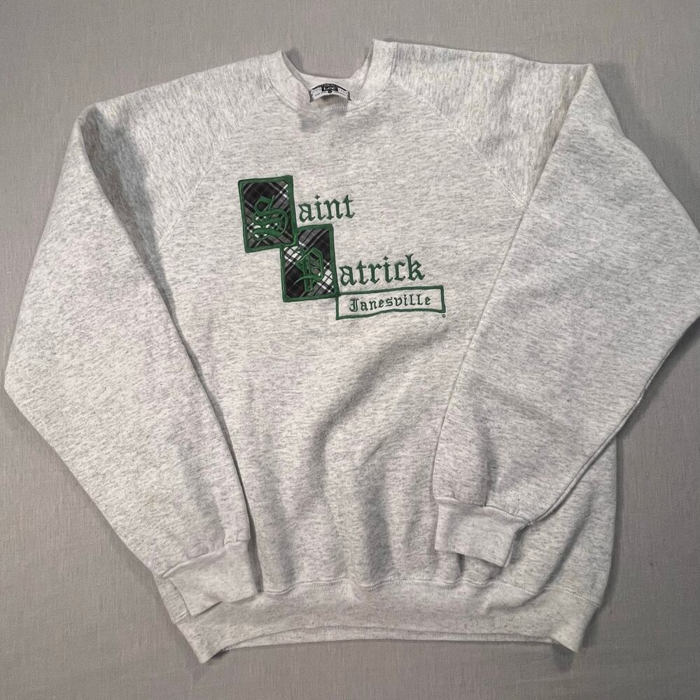 Vintage Lee St Patrick Janesville Sweatshirt‎ XL Gray Graphic Crewneck USA Made